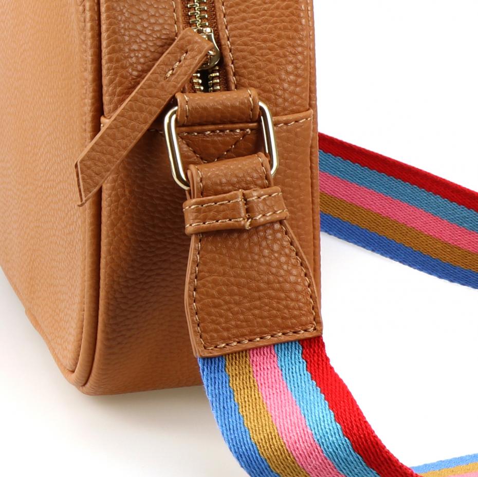 Close up of the Vegan leather camera bag with detachable and interchangeable straps